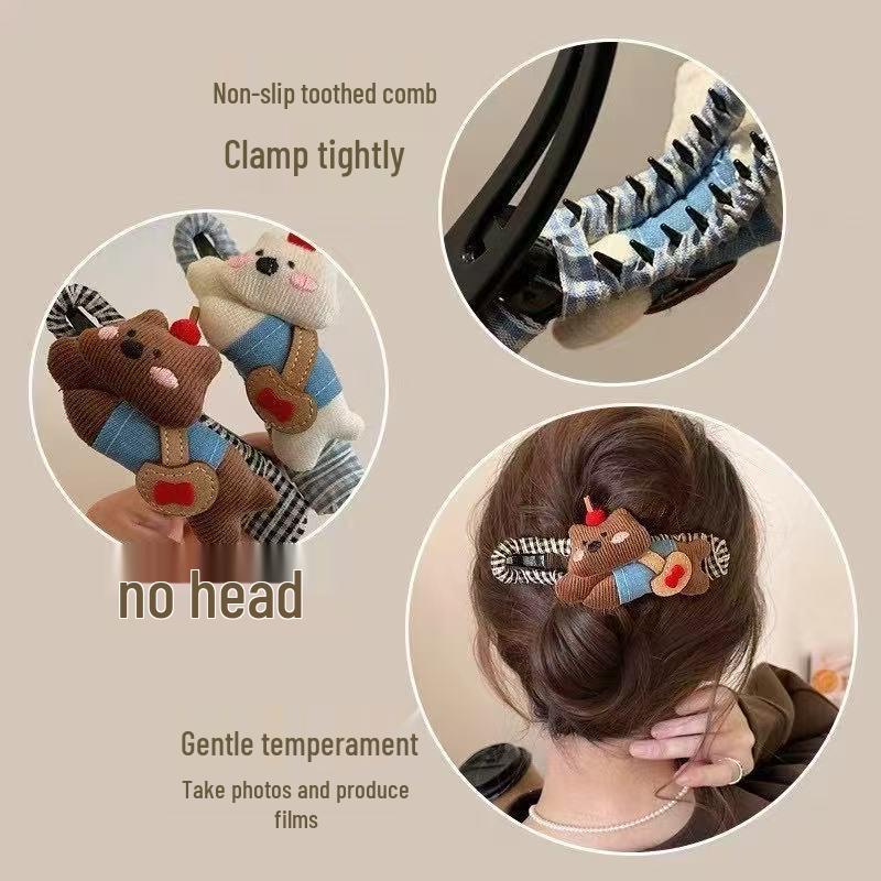 Cute Cartoon Dog Plaid Hair Clip - Versatile Fabric Duckbill Hairpin for Buns & More