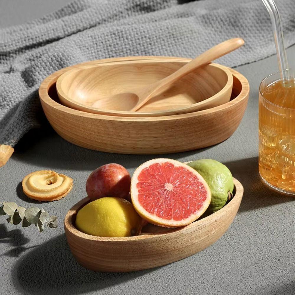 Flat Bottom Japanese Salad Bowl Stackable Fruit Platter Multi-Sized Wooden Tableware Tray Nuts