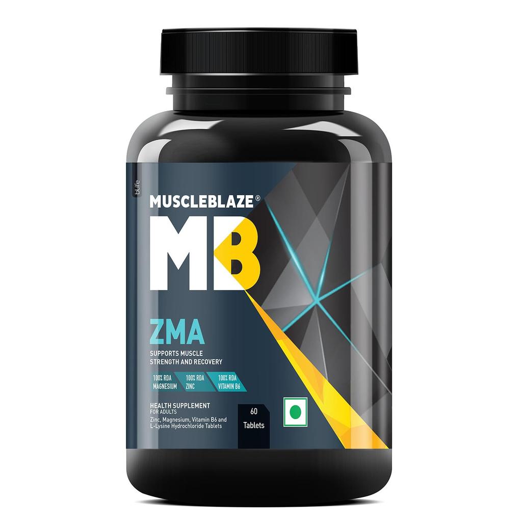 MuscleBlaze ZMA (60 таблеток) | Для мышечной силы и восстановления | 100% от рекомендуемой суточной нормы цинка, аспартата магния и витамина B6