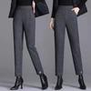 Autumn and Winter Women's Solid Color Elastic Classic Halun Pants High Waist Woolen Fashion Casual Formal Commuter Trousers