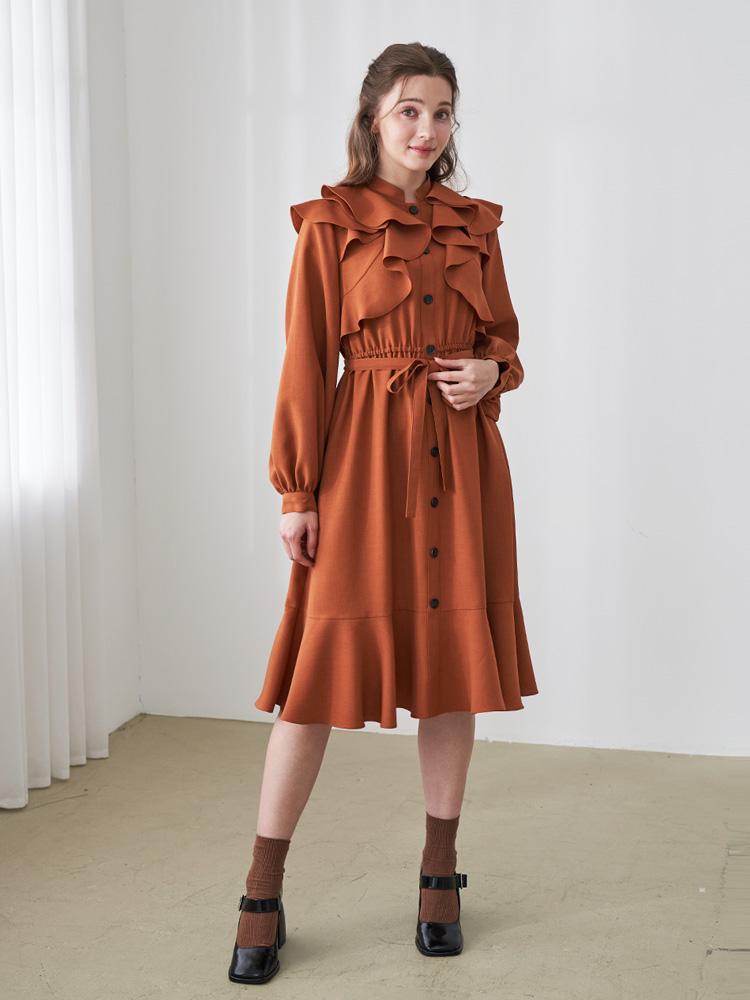 L By L Orange Brown Frill Dress