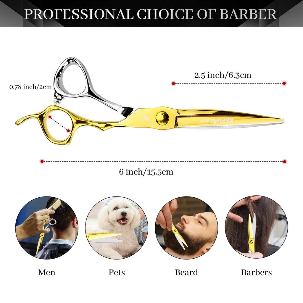 6.0" Napson 440C Hairdressing Scissors Set: Straight, Serrated, Thinning for Salon Use