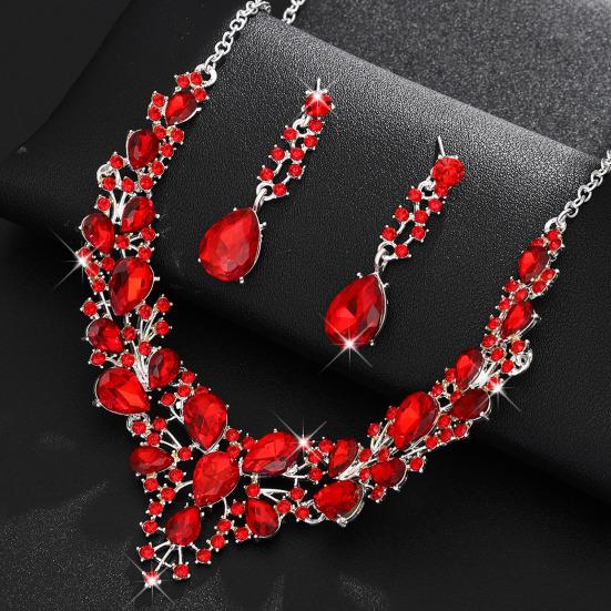 2 шт./набор Женский ювелирный набор Сверкающий дизайн «Капля воды» Свадебное колье и серьги-капли Набор Свадебные украшения Подарок