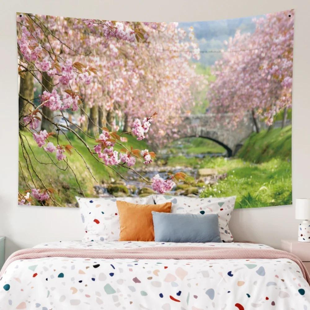 Весенний пейзаж Деревья Цветы Декоративный гобелен Декор для дома Гостиная Офис Гобелен