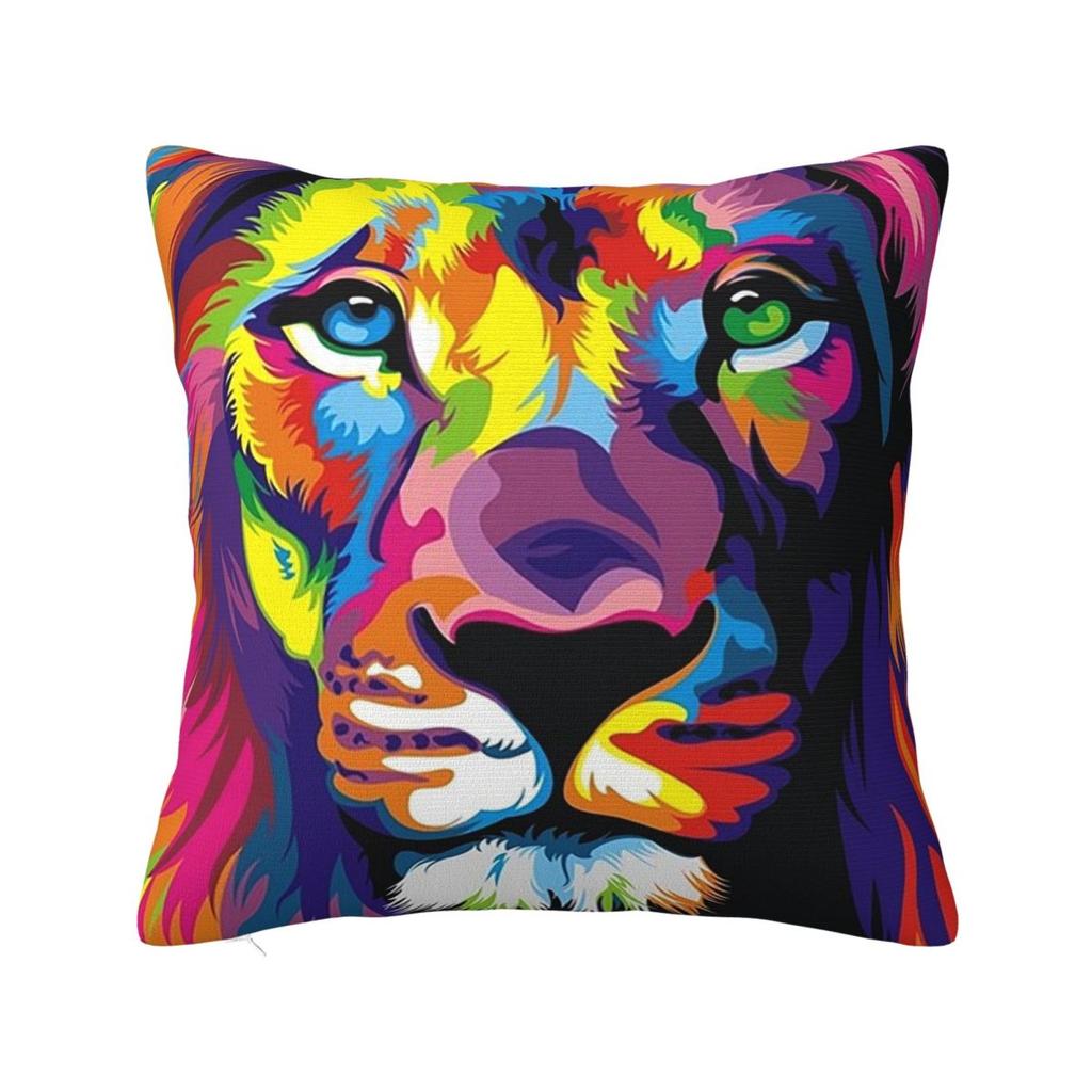 Banksy Rainbow Lion Graffiti Pop Art Painting Square Pillowcase Pillow Cover Cushion Decor Comfort Throw Pillow for Home Car