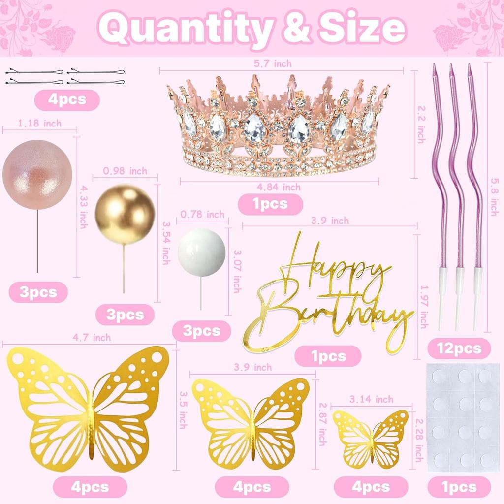 Корона Топпер для Торта, Шарики С Днем Рождения Топпер для Торта Корона Свечи на День Рождения Золотые Бабочки, Корона Para Pastel, Украшение для Торта