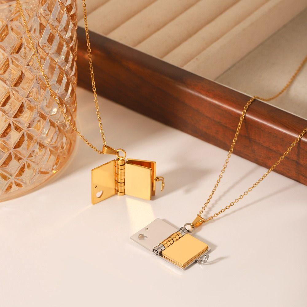 Handmade Opening Book Pendant Heart Couple Text Locket Couple Book Necklace Summer Beach