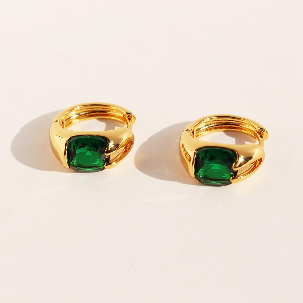 Original Retro Elegant Emerald Zircon Small Ear Buckle Women'S Fashionable Temperament Maillard Circle Earrings 376