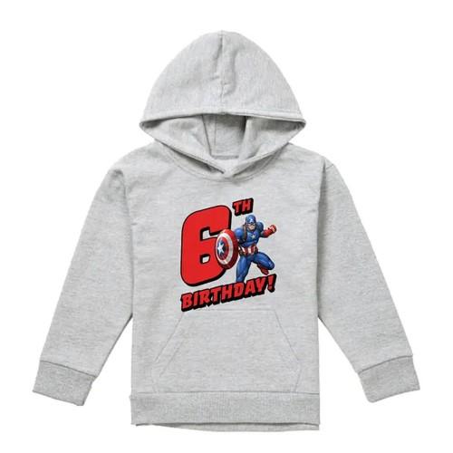 Captain America Childrens/Kids 6th Birthday Heather Pull Over Hoodie