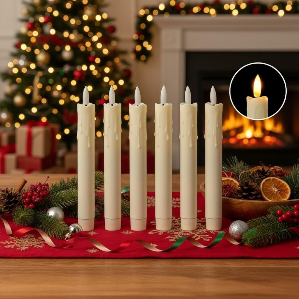 6PCS Simulated Flameless LED Candle Light With Remote LED Long-Stick Candles Christmas