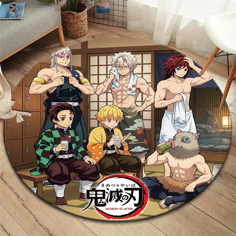 Demon Slayer Kimetsu No Yaiba Round Area Rug Carpet Rug For Living Room Bedroom Sofa Playroom Decor Nonslip Floor Mat