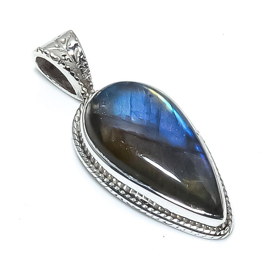 Natural Labradorite Gemstone 925 Solid Sterling Silver Gift Pendant 1.26" a9H11