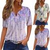 Женская модная повседневная футболка с цветочным принтом и v-образным вырезом, топ на пуговицах с короткими рукавами