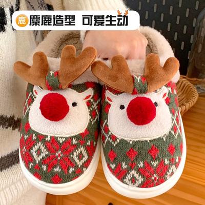 Рождественские тапочки из хлопка с лосем, женские зимние модели, новые домашние, комнатные, теплые, для пары, милые плюшевые тапочки, зима