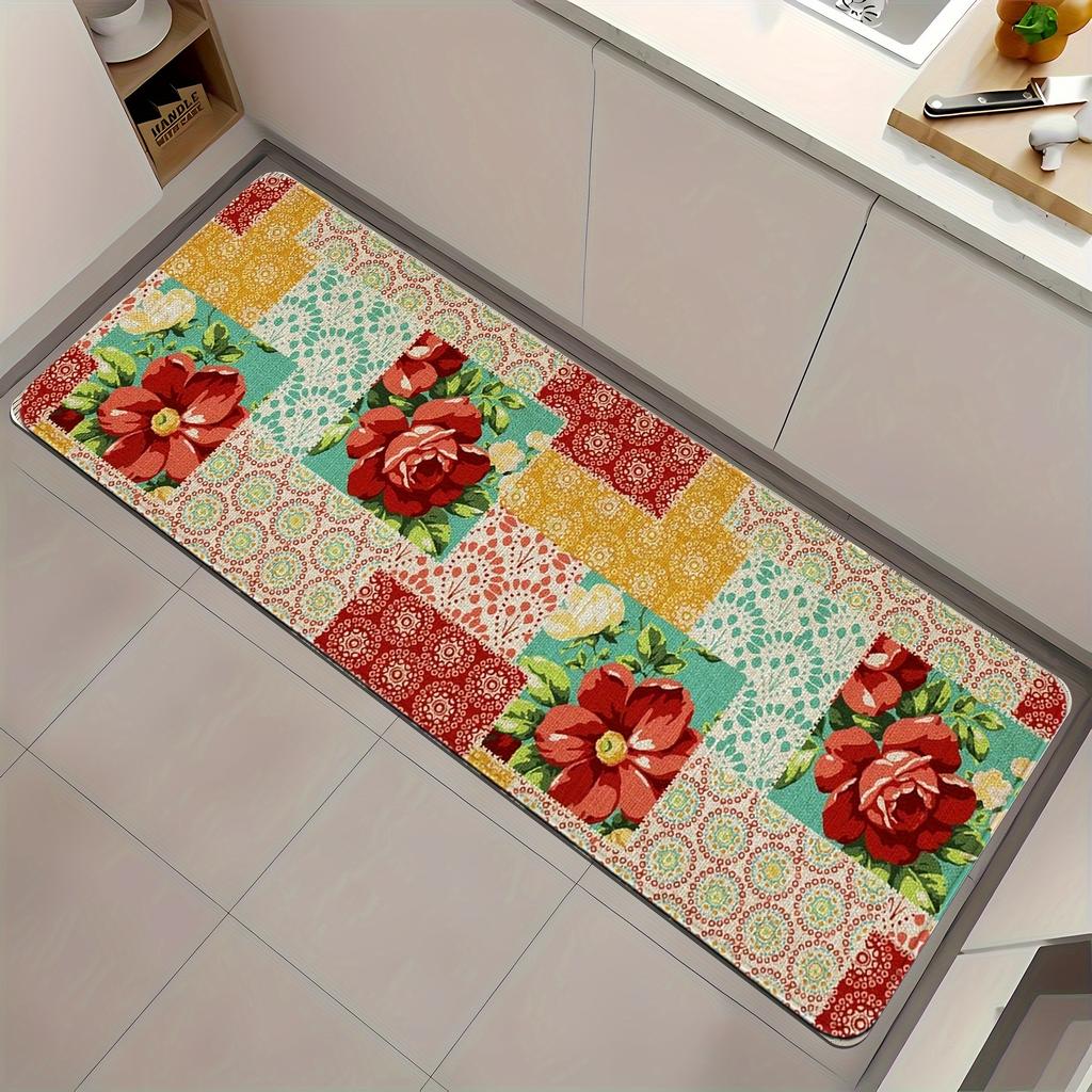 1Pcs Anti Fatigue Kitchen Rugs, Floral Print Waterproof Non-Slip Thick Cushioned Kitchen Mat Heavy Duty Comfort Standing Mat for Kitchen