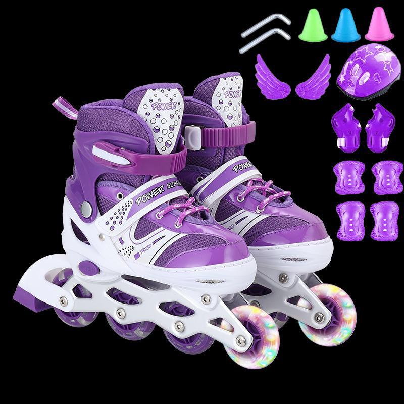 Регулируемые детские роликовые коньки - полный комплект, цветной