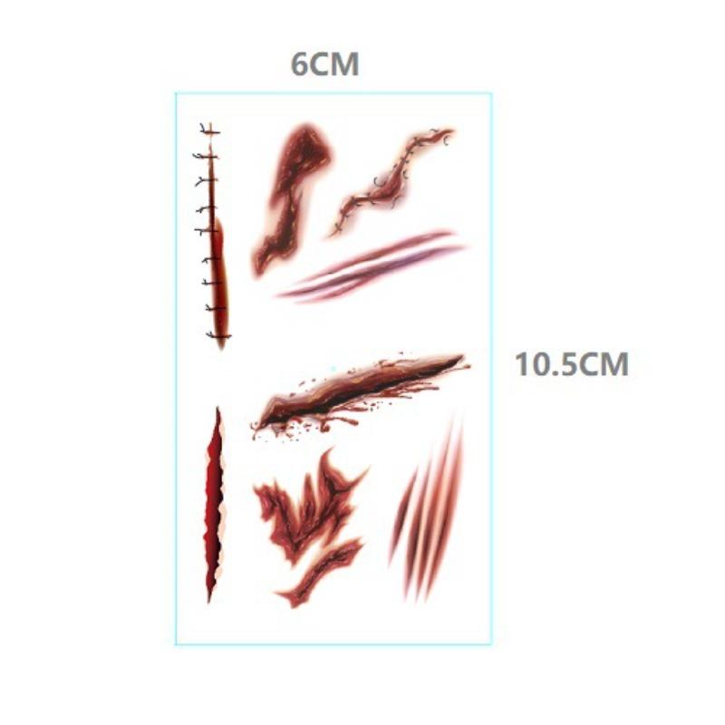 Хэллоуин Временные татуировки шрамы для взрослых, Ужасные поддельные татуировки для тела, лица, маскарад, розыгрыш, макияж, косплей, костюмная вечеринка