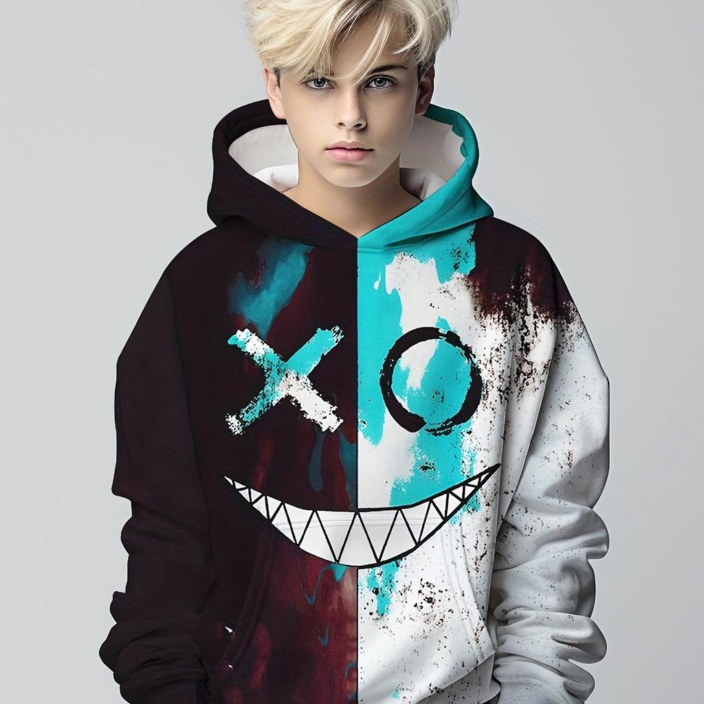 Детская одежда Толстовки Одежда для мальчиков Длинные рукава Цветные блоки Улыбающийся принт Повседневная детская летняя осенняя одежда Детская одежда Топы