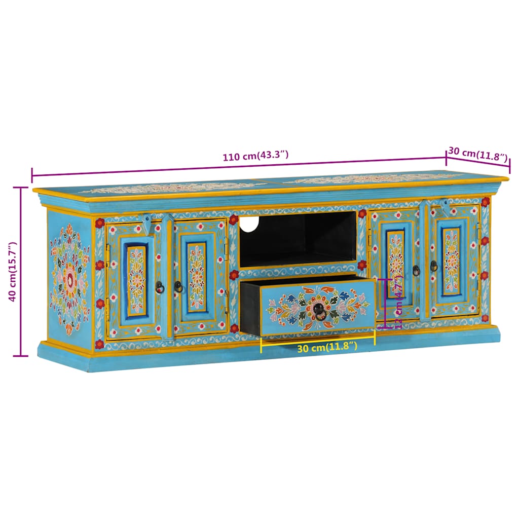 Blue TV Cabinet 110 x 30 x 40 cm Solid Mango Wood