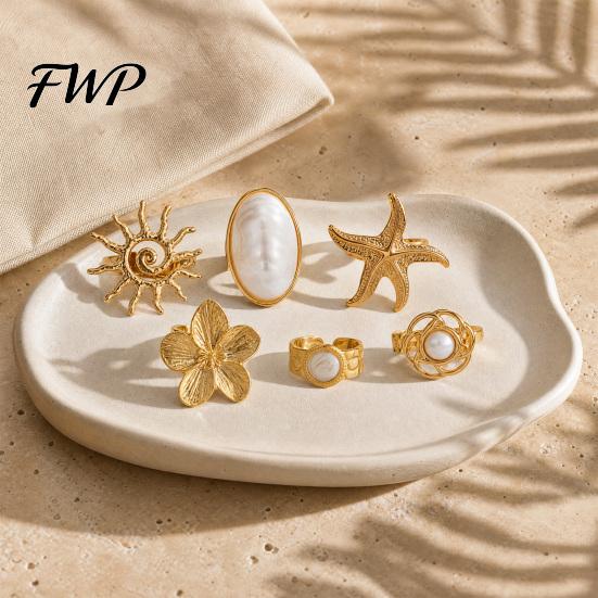 Vintage Ring Set 6Pcs/Set Finger Set, Ocean Style Adjustable with Imitation Music Festival Accessories Pearl And Shell Texture, Bohemian Stackable