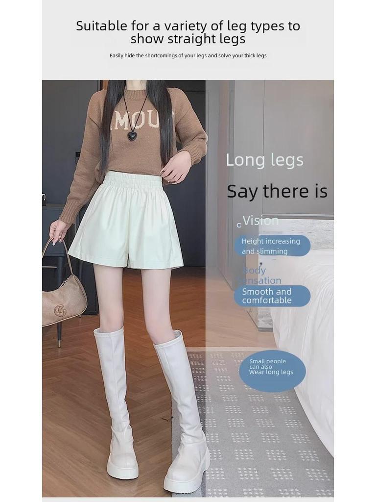 Женские брюки А-силуэта из искусственной кожи с высокой талией: Черные широкие брюки свободного кроя на осень/зиму 2023 г.