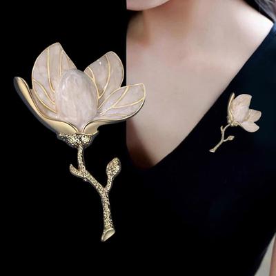 Брошь «Цветок магнолии» для женщин, эмалированный сплав, цветок, булавка на лацкан для курток, платьев, пальто, шляп, аксессуаров