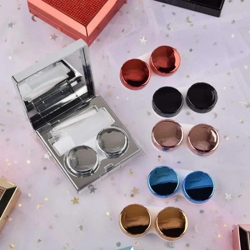 Women Travel Container Holder Storage Soaking Box Case Women New Fashion Contact Lens Box ABS Plastic Square Mirror Lens Case