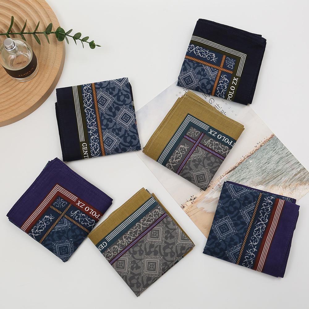3/6Pcs Pure Cotton Men'S Printed Handkerchief High-End Business Old-Fashioned Nostalgic Thin Absorbent Sweat Towel 43Cm