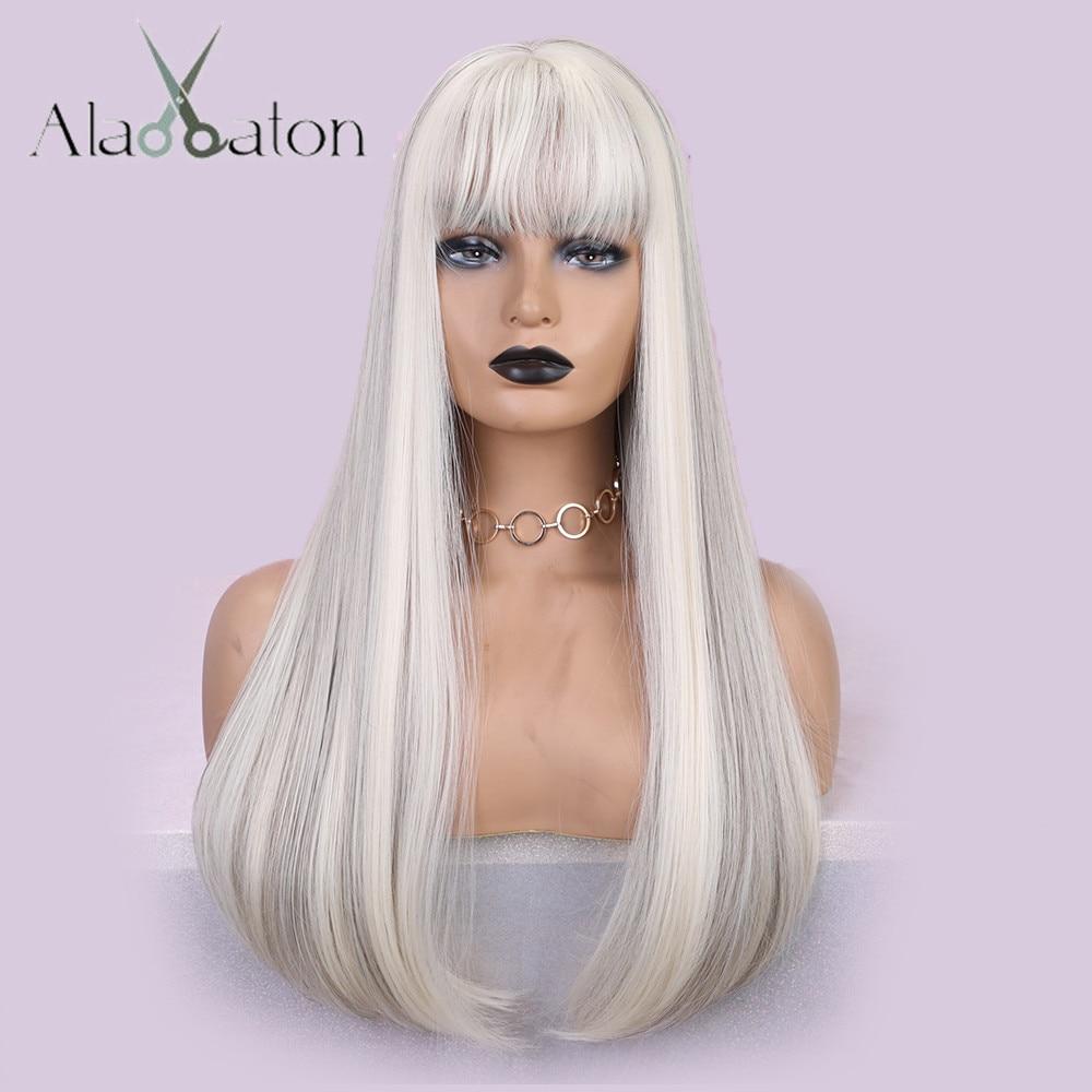 ALAN EATON Синтетические волосы, длинные прямые, зеленые, белые, дутые блондинки, Ombre, парики с полной головой, женские высокотемпературные волокна с челкой