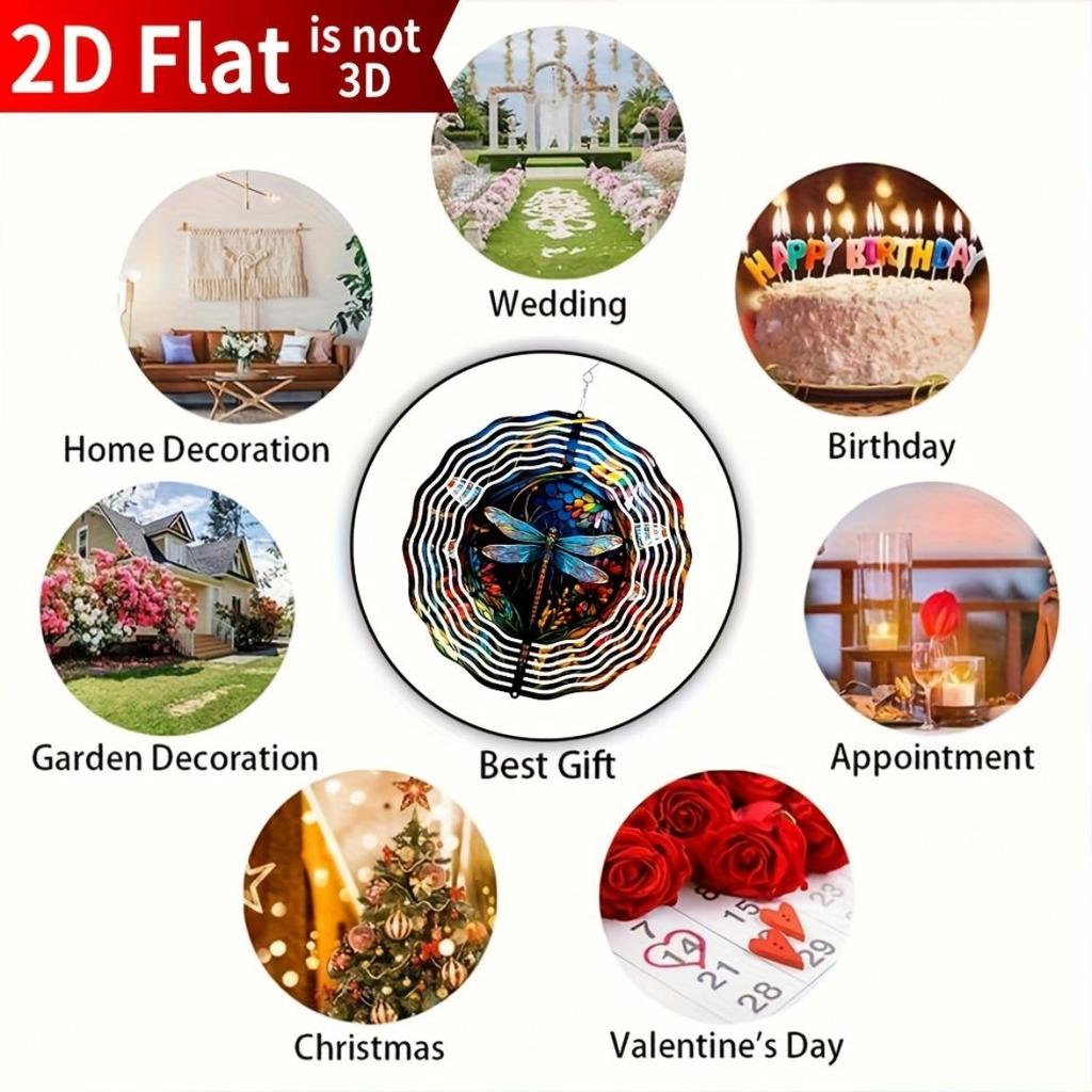 Stainless Steel Dragonfly Wind Spinner 25cm Colorful Floral Kinetic Sculpture for Garden Patio Indoor Outdoor Decor Holiday Gift