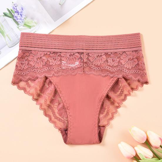 Women Underpants High Waist Hollow Out Lace Soft Breathable Anti-septic Stretchy Moisture-wicking Flower Embroidery Mesh Lady Panties Briefs