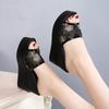 Embroidered Slippers Women Outdoor Open Toe Wedge Heels Woman Slippers High Heels Slippers Platform Slippers Slides 8.5cm