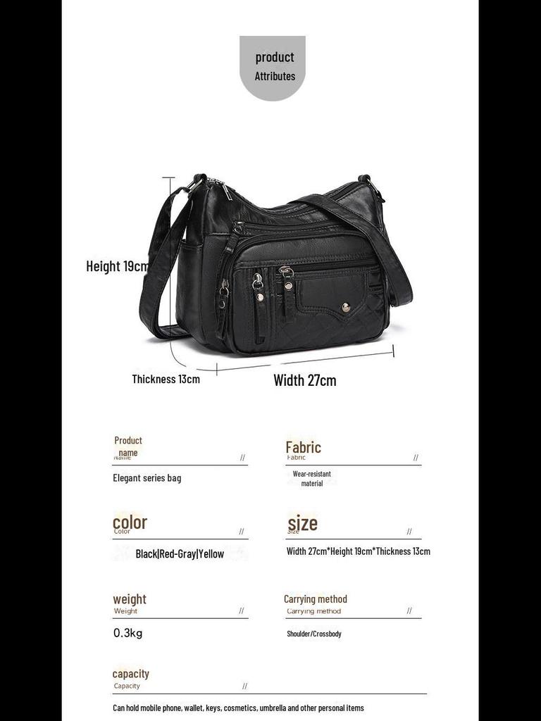 Женская мягкая кожаная многослойная сумка-мессенджер с несколькими отделениями