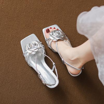 Туфли женские мятные Mambo на мягкой подошве, тысяча золотых высоких каблуков, сандалии с маленькими цветами, серебристая кожа