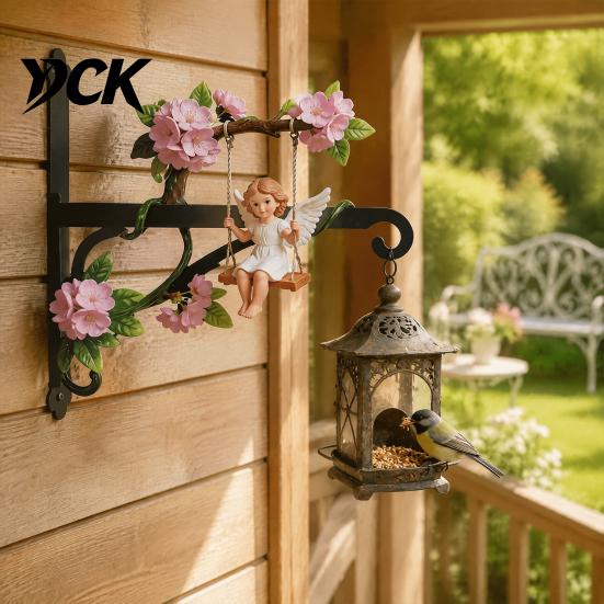 Plant Lover Garden Accessories Swing Angel Hanger, Cute Girl Wall Mount Bracket, Decorative Bird Feeder Hanger Metal Hook for Hanging Flower