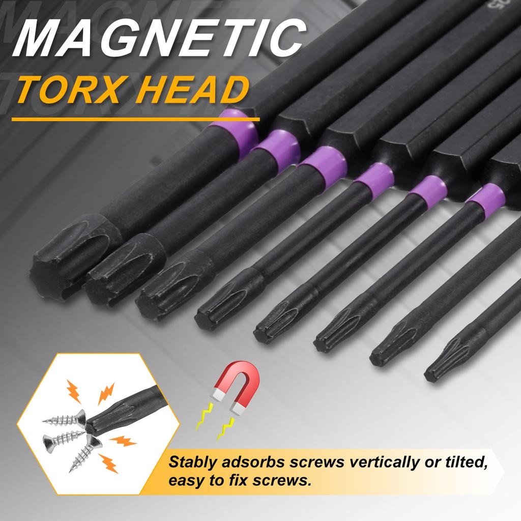 Магнитные Torx-биты для ударной отвертки T7-T55, 1/4" шестигранный хвостовик, взломостойкие, 6-лучевые, для электроинструментов