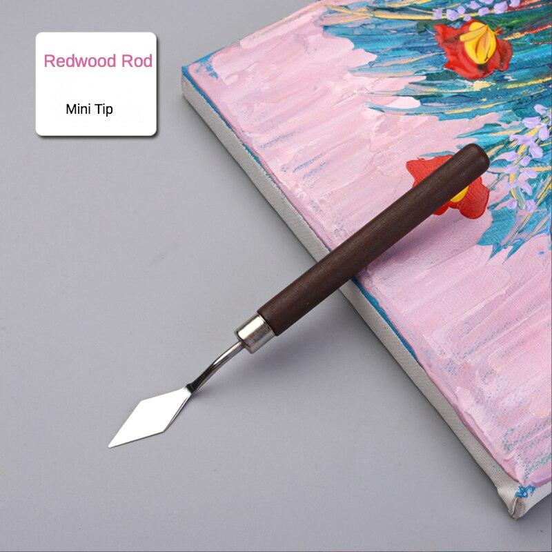 1 Pcs Student Art Oil Painting Scraper Wood Flat/Tip Head Stainless Steel Pick Knife Gouache Pigment Pointed Color Mixing Shovel