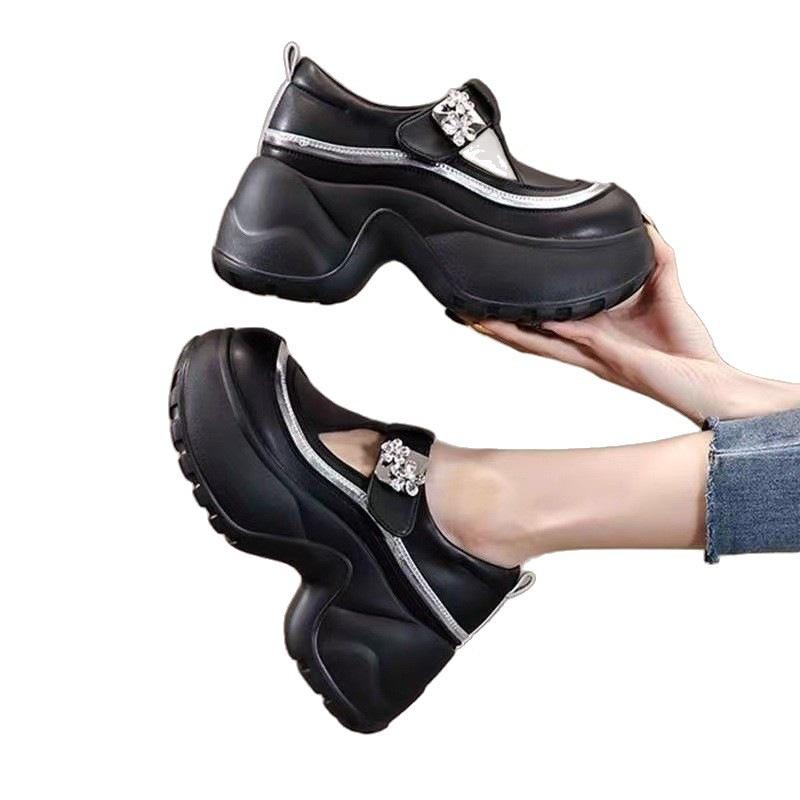 Soft Leather Thick Sole Inner Height Increase Leather Surface Single Shoes Women's Autumn 2025 New Breathable Slope Heel Casual Hollow White Shoes