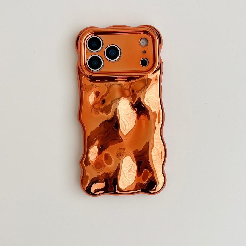 Personality Stereoscopic Waves Bubbles Orange Plating Shock Proof Phone Cover Case for iPhone 17 16 15 14 13 12 Pro Max Plus Air