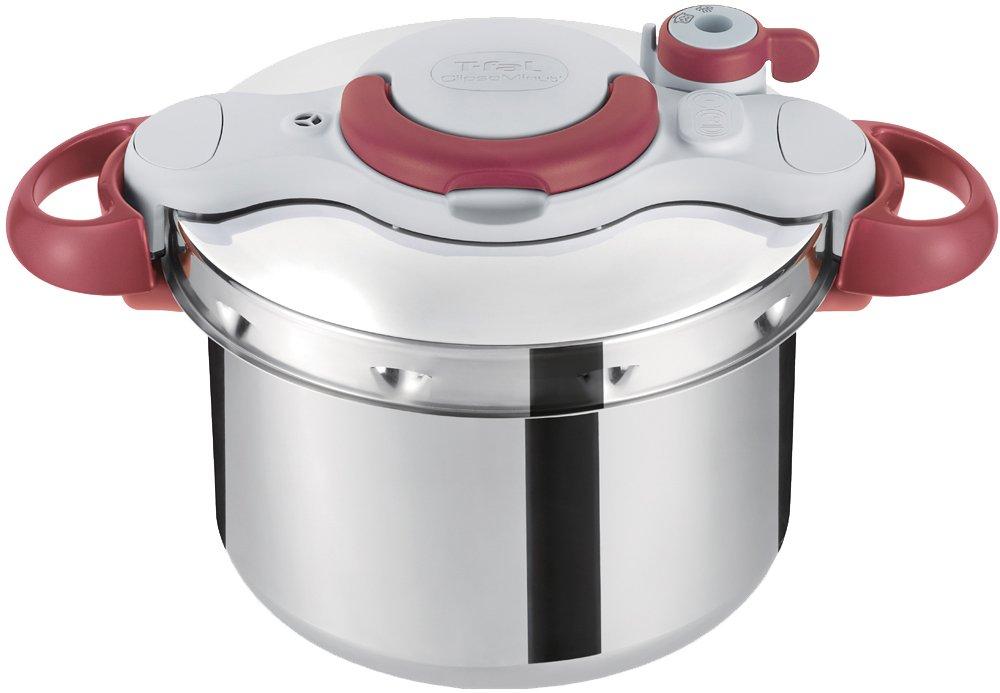 Скороварка Tefal объемом 6 л для 4–6 человек, совместимая с газовым огнем IH, простая в использовании, гарантия 10 лет, Minute Easy Ruby P4620769, открывающаяся/закрывающаяся, «Crypso Red»