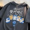 Женские хлопковые футболки Street Creative Blow Fan Cat Printing Tees Летние свободные топы с круглым вырезом Модная повседневная женская одежда