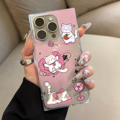 Прозрачный чехол с квадратной задней крышкой для защиты трубки для iPhone 14 Pro Max 11 13 16 ProMax 15 Plus 12, защита от кислорода, чехол с рисунком кота-звезды