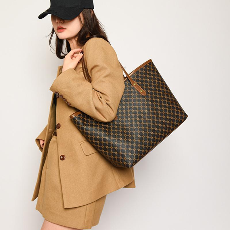 Vintage Large Capacity Printed Women Shoulder Bag PU Leather Top Handle Shopper Tote Bag