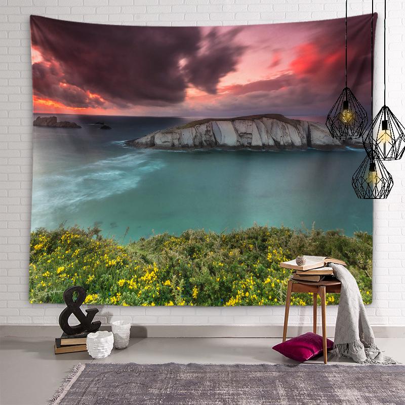Пляжный пейзаж Гобелен Сумерки Закат Пейзаж Настенное художественное оформление Эстетика общежития Гостиная Спальня Украшение дома