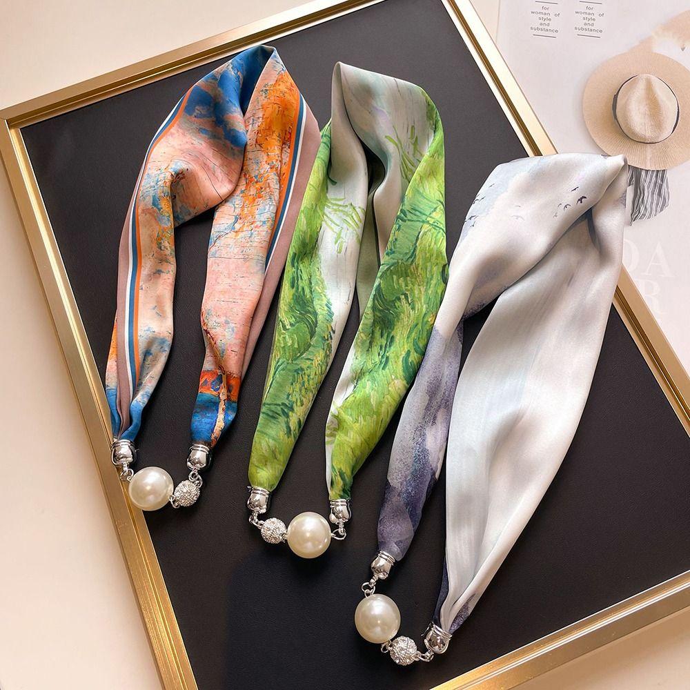 Neck Guard Bib Wraps Wrist Strap Satin False Collar Print Scarves Silk Scarf Cross Neckerchief