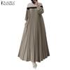 Women Casual Long Sleeve Patchwork Loose Pleated Dress