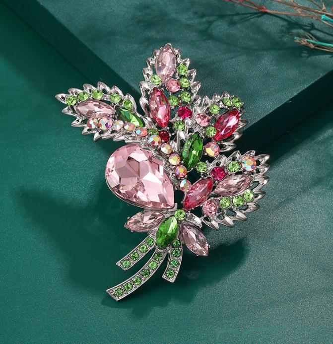 Женская винтажная брошь-подвеска с кристаллами и стразами в виде цветка и листа, ювелирное украшение, корсаж, свадебный подарок