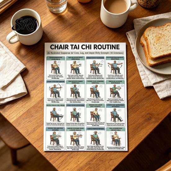 Chair Exercises for Seniors 3Pcs Tai Chi Exercise Poster Set Seated Workout Home Fitness Chart Low Impact Balance Strength Training Guide Senior