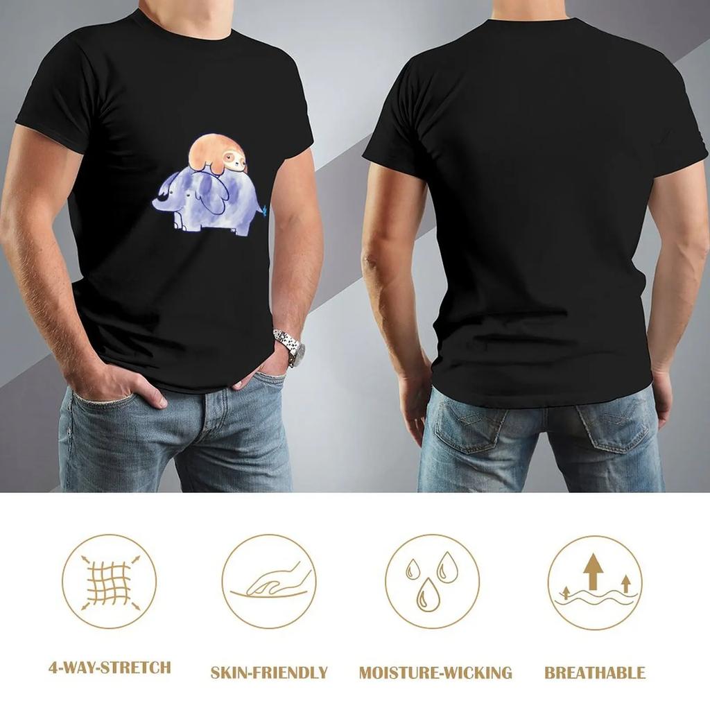 Little Sloth And Elephant Watercolor T-Shirt Customs Anime Figures Mens Graphic T-Shirts