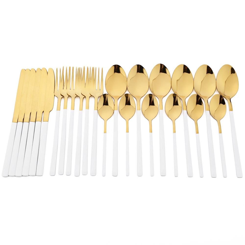 24pcs Black Gold Cutlery Set Knife Forks Tea Spoon Dinnerware Set Stainless Steel Flatware Western Kitchen Tableware Silverware